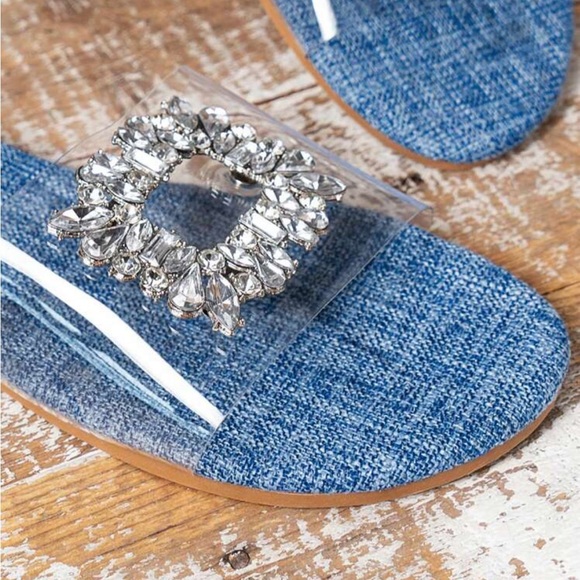 New Outdoor Beach Vacation Rhinestone Buckle Flat Sandals - Picture 2 of 5